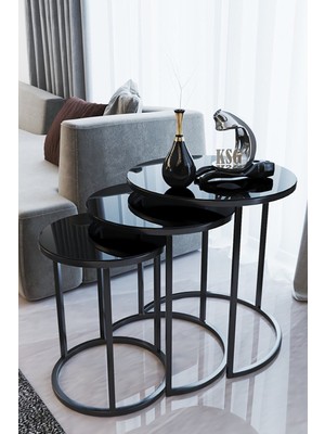 Usta Mekan Siyah Metal Zigon Sehpa Siyah Kırılmaz (Temperli) Cam