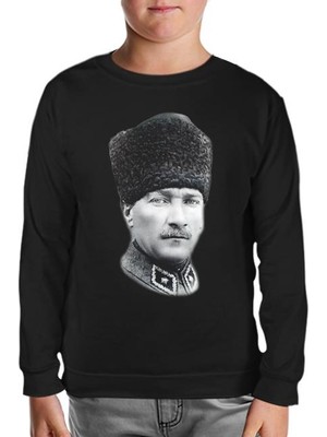 Lord T-Shirt Atatürk - Portre Apolet Siyah Çocuk Sweatshirt