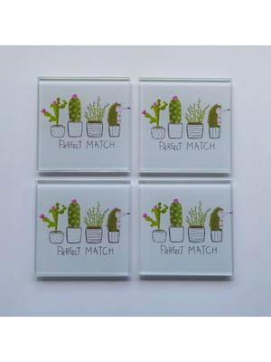 Decorita Cam Bardak Altlığı | Perfect Match | 4'lü Takım | 10cm x 10cm