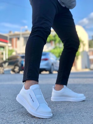 BOA BA0307 Boa Kalın Yüksek Taban Çift Bant Beyaz Erkek Ayakkabı