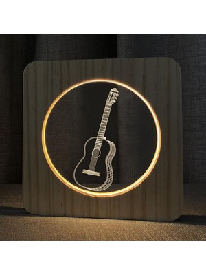 Gitar LED Gece Lambası Katı Ahşap Çerçeve Manuel Anahtarı Kreş Süslemeleri Işıkları