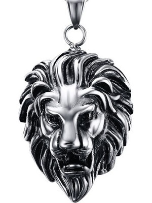 Solfera Kabartma Aslan Kafası Paslanmaz Çelik Erkek Kolye Zincir Q0554