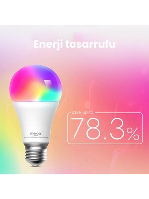 Meross Wi-Fi Uzaktan Kontrollü Akıllı Enerji Tasarruflu 810 Lümen RGB LED Ampul