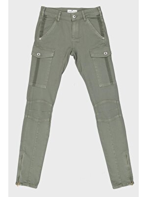 Cross Jeans Hazel Haki Normal Bel Kargo Cepli Paçası Fermuarlı Skinny Fit Jean Pantolon C 4527-013