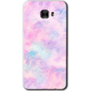 Bera Aksesuar Samsung Galaxy C7 Kılıf Hd Desen Baskılı Arka Kapak + Temperli Cam - Pembe-Duman