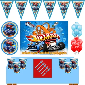 Parti Furyası Hot Wheels Doğum Günü  16 Kişilik Afişli Hot Wheels  Parti Malzemeleri Seti