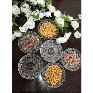 Cam Tabak Kristal Model Kahvaltılık Çerez Tatlı Tabağı 6'lı Paket