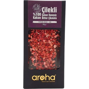 Çilekli Şekersiz Vegan Bitter Çikolata Tatlandırılmamış 85 gr