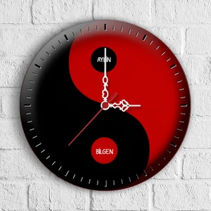 Kişiye Özel Yin Yang Tasarımlı Ahşap Duvar Saati (30 Cm.) - 1