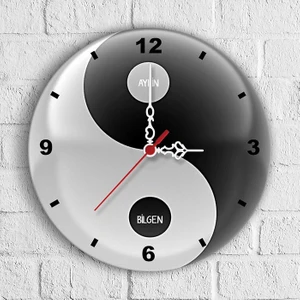 Kişiye Özel Yin Yang Tasarımlı Ahşap Duvar Saati (30 Cm.) - 2