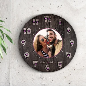 Kişiye Özel Resimli Kalpli Ahşap Duvar Saati - 2