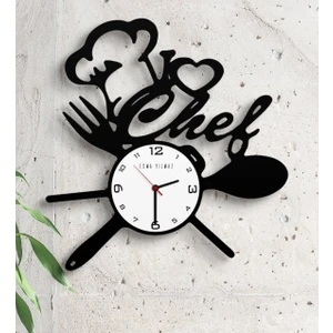 Kişiye Özel I Love Chef Ahşap Mutfak Duvar Saati