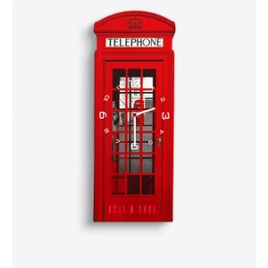 Kişiye Özel Londra Kırmızı Telefon Kulübesi Tasarımlı Ahşap Duvar Saati (Model 1-1)