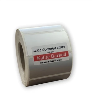 Kalite Barkod 60X30 Silvermat Etiket | Rulo Metalize Demirbaş Etiketi