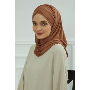 Aisha's Design Önden Çapraz Dikim Büzgüllü Pratik Penye Şal,krem,cps-45