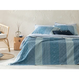 English Home Patchy Stripe Çok Amaçlı Tek Kişilik Yatak Örtüsü Takımı 160 x 220 cm Mavi
