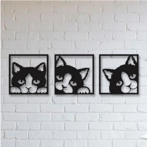Numa Concept 3'lü Kedi Tablo Duvar Dekorasyon Lazer Kesim Her Biri 25x24 Cm