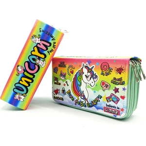 Kalem Kutusu Unicorn Yeşil Cool Tarz Kawai Organizer Üç Bölmeli Kalemlik