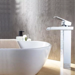 Krom Kare Çanak Lavabo Bataryası Şelale Model Uzun/yüksek Lavabo Musluğu Çift Girişli Armatür