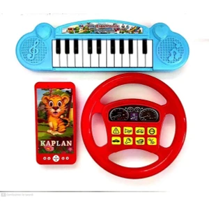 Berattoys 3ürün Birarada Piili Müzikli Org Pilli Işıklı Müzikli Telefon Pilli Sesli Direksiyon