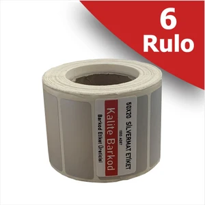 Kalite Barkod 50X20 Silvermat Etiket | 6 Rulo Metalize Barkod Etiketi