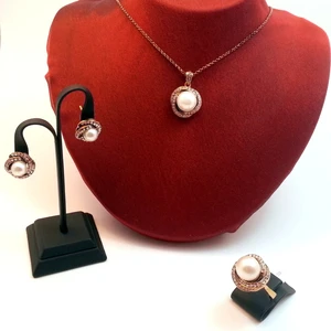 Aşina Gümüş - Elmas Montur Inci Sarmaşık Set Sevgiliye Hediye