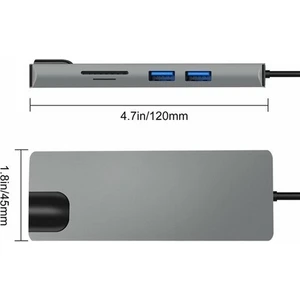 FC09 Macbook Uyumlu Type-C To 4K 1080P Hd HDMI Ethernet RJ45 Pd Sd Kart 2* USB 3.0 VGA 8ın1 Çevirici Hub Adaptör