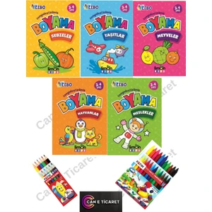 Zenginleştirilmiş Boyama Kitapları + Fatih Kalem Kuru Boya ve Mum Boya Seti