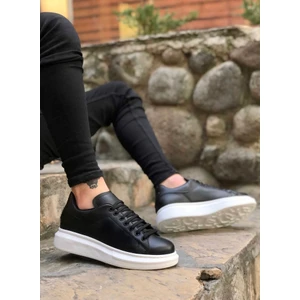 BA0547 Boa Kalın Yüksek Taban Siyah Beyaz Bağcıklı Spor Erkek Ayakkabı