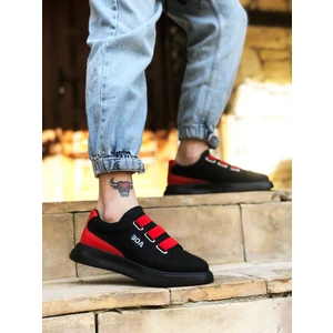 BA0329 3 Bant Siyah Kırmızı Detaylı Kalın Taban Casual Erkek Ayakkabı