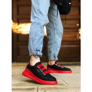 BA0329 3 Bant Siyah Kırmızı Kalın Taban Casual Erkek Ayakkabı