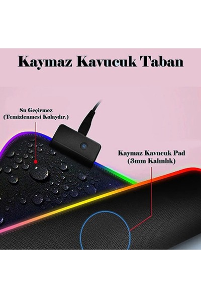 Katsuta MP-17 XL 12 Değişen Ledli Rgb Işıklı 80x30cm Mousepad Gaming Oyuncu Mouse Pad