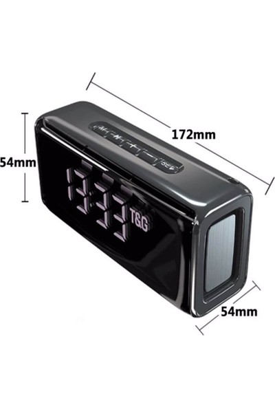 Coverzone Dekoratif Bluetooth Hoparlörlü Sd USB Fm Radyolu Dijital Alarmlı Masa Saati Siyah