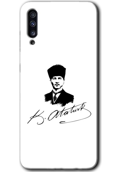 Samsung Galaxy A30S Kılıf Hd Desen Baskılı Arka Kapak + Temperli Cam - Kemal Atatürk Imza