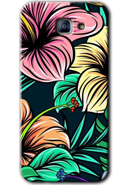 Samsung Galaxy A8 2016 Kılıf Hd Desen Baskılı Arka Kapak + Temperli Cam - Çizim Çiçekler