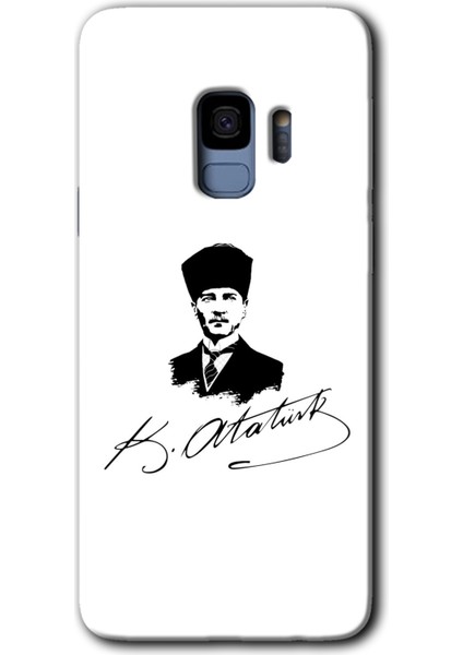 Samsung Galaxy S9 Kılıf Hd Desen Baskılı Arka Kapak + Temperli Cam - Kemal Atatürk Imza