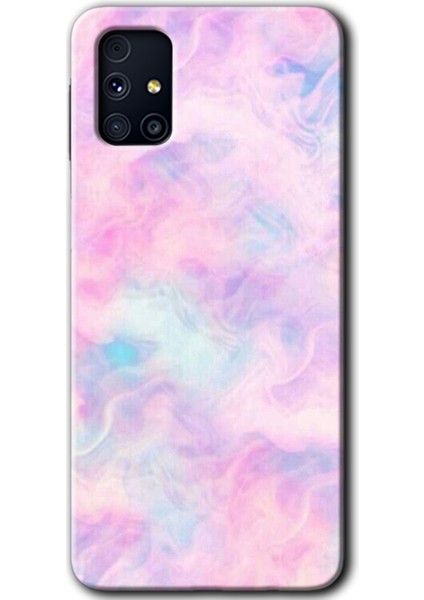 Samsung Galaxy M31S Kılıf Hd Desen Baskılı Arka Kapak + Temperli Cam - Pembe-Duman