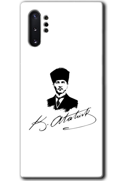 Samsung Galaxy Note 10 Plus Kılıf Hd Desen Baskılı Arka Kapak + Temperli Cam - Kemal Atatürk Imza