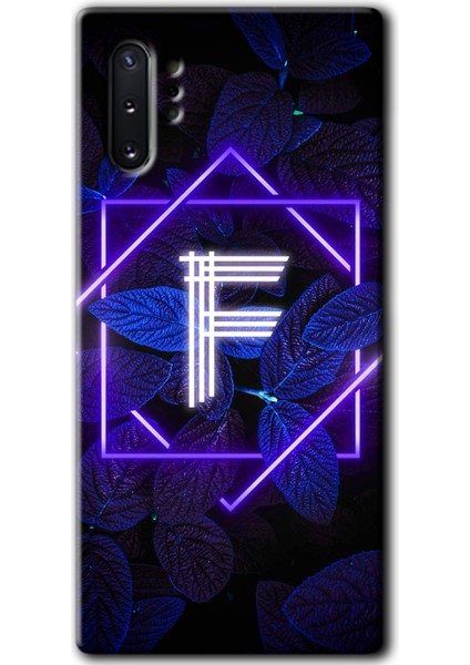 Samsung Galaxy Note 10 Plus Kılıf Hd Desen Baskılı Arka Kapak + Temperli Cam - Dark Neon F Harfi
