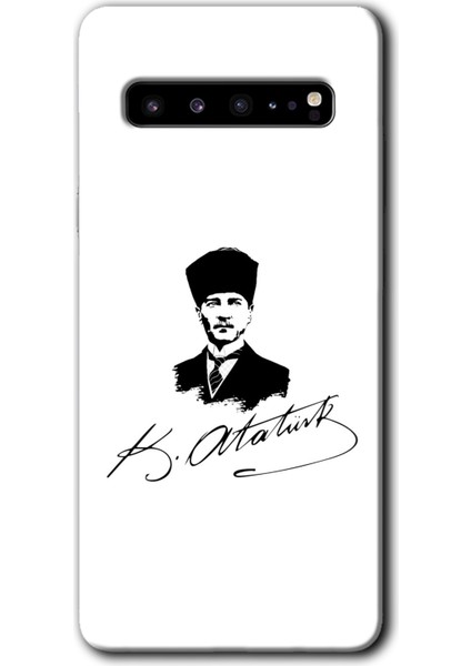 Samsung Galaxy S10 Plus Kılıf Hd Desen Baskılı Arka Kapak + Temperli Cam - Kemal Atatürk Imza
