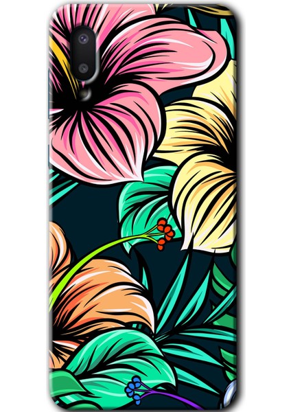 Samsung Galaxy A02 Kılıf Hd Desen Baskılı Arka Kapak + Temperli Cam - Çizim Çiçekler