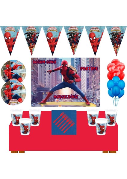 Örümcek Adam Doğum Günü Konsepti 16 Kişilik 50X70 cm Afişli Spiderman Doğum Günü Seti