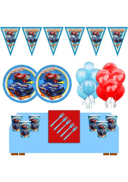 Hot Wheels Doğum Günü 8 Kisilik Hot Wheels Parti Malzemeleri Seti Ekonomik