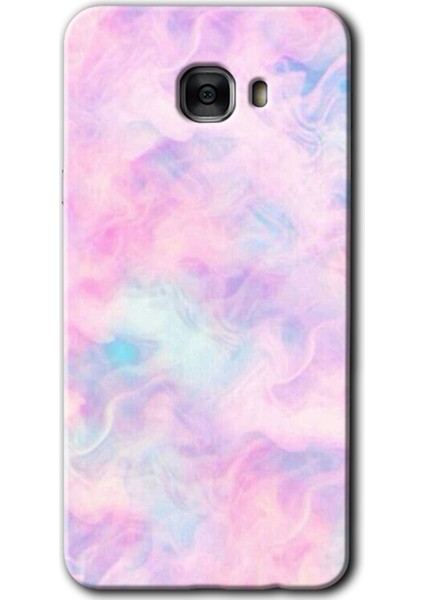 Samsung Galaxy C9 Pro Kılıf Hd Desen Baskılı Arka Kapak + Temperli Cam - Pembe-Duman
