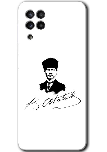 Samsung Galaxy A22 Kılıf Hd Desen Baskılı Arka Kapak + Temperli Cam - Kemal Atatürk Imza