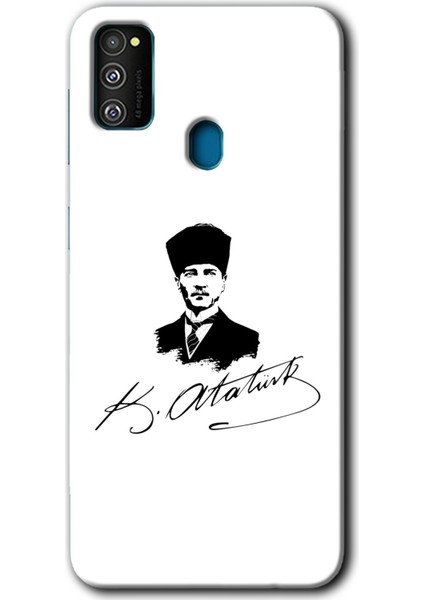 Samsung Galaxy M30S Kılıf Hd Desen Baskılı Arka Kapak + Temperli Cam - Kemal Atatürk Imza