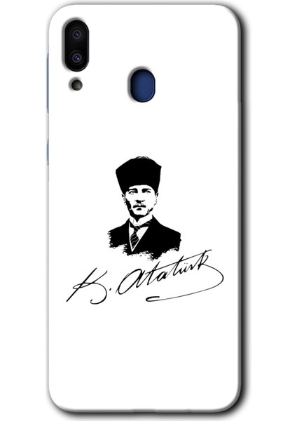 Samsung Galaxy M10 Kılıf Hd Desen Baskılı Arka Kapak + Temperli Cam - Kemal Atatürk Imza