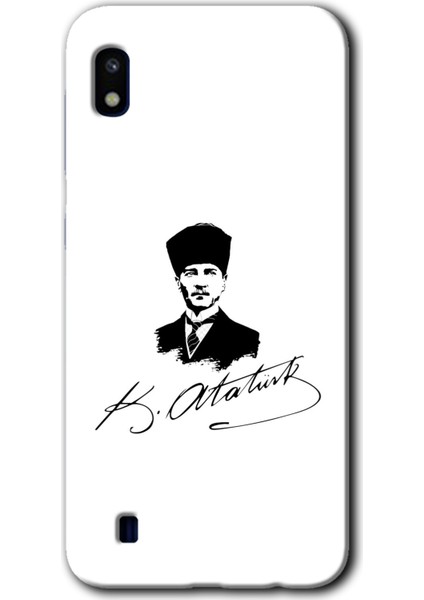 Samsung Galaxy A10 Kılıf Hd Desen Baskılı Arka Kapak + Temperli Cam - Kemal Atatürk Imza