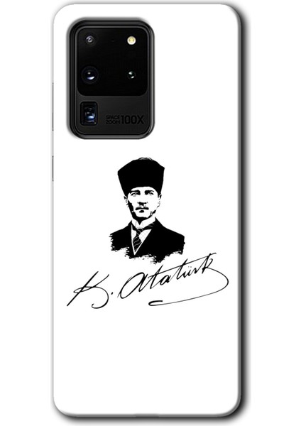 Samsung Galaxy S20 Ultra Kılıf Hd Desen Baskılı Arka Kapak + Temperli Cam - Kemal Atatürk Imza