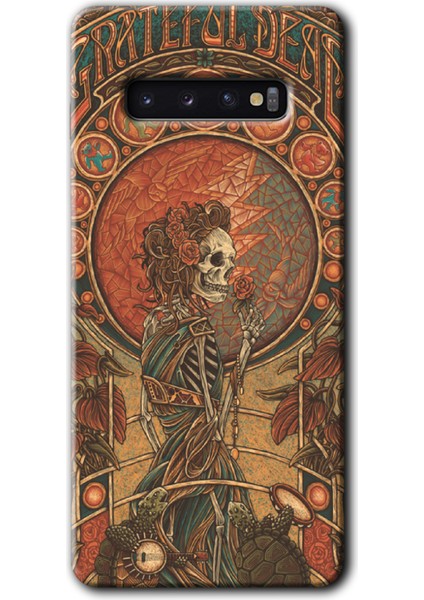 Samsung Galaxy S10 Kılıf Hd Desen Baskılı Arka Kapak + Temperli Cam - Iskelet Aşk